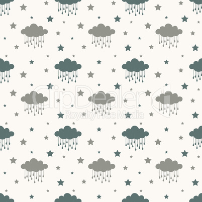 Clouds and rain drops seamless pattern