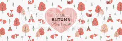 Hello autumn slogan banner, colorful pattern