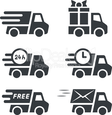 Delivery truck black vector icon set