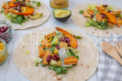 Wraps mit Süsskartoffel und Kürbis