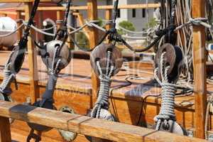 Ropes for securing the sails of a sailboat