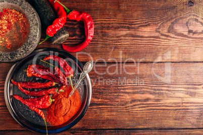 Fresh, dried and ground red chili peppers
