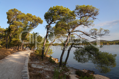 Walking path on the coast of the canal of St. Ante near Sibenik in Croatia