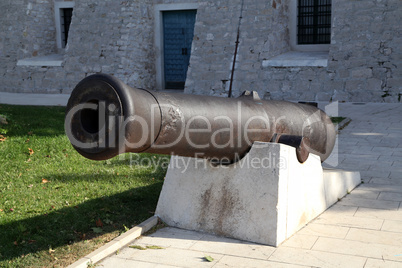 Old cannon stand in Sibenik in Croatia