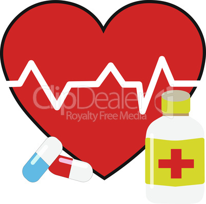 Vector of a heart cardiogram with medicine pill