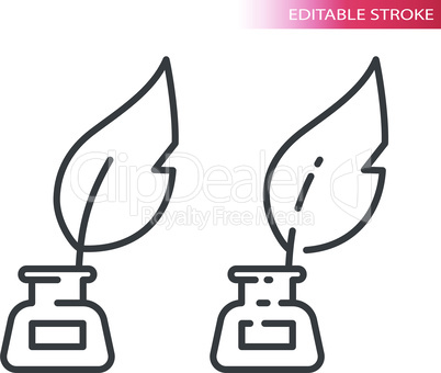 Quill in ink stand line vector icon