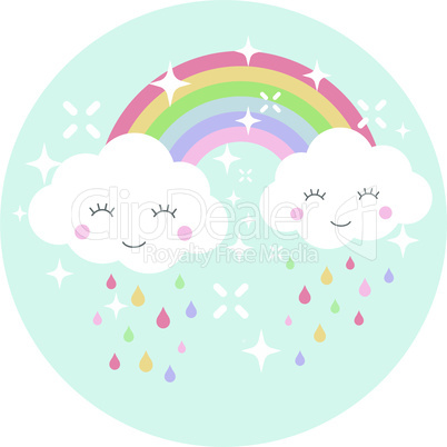 Clouds and rainbow colorful cartoon design