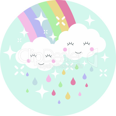 Clouds and rainbow colorful cartoon design