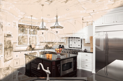 Beautiful Custom Kitchen Design Drawing Cross Section Into Finis