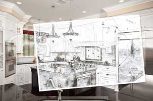 Beautiful Custom Kitchen Design Drawing On Paper Over Finished P