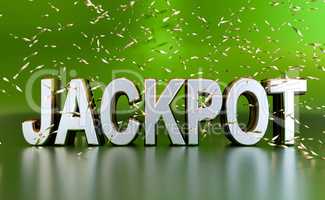 The word jackpot on a green background with golden glitter! Lott