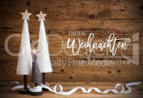 White Christmas Tree, Wooden Background, Gutes Neues Jahr Means Happy New Year