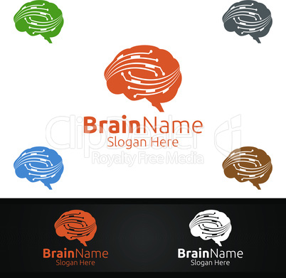 Brain Technology Logo with Think Idea Concept Design