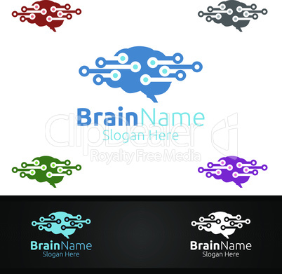 Brain Technology Logo with Think Idea Concept Design