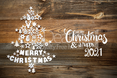 Christmas Tree, White Decoration, Ornament, Merry Christmas And A Happy 2021