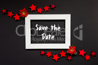 Frame, Red Winter Rose, Star, Text Save The Date