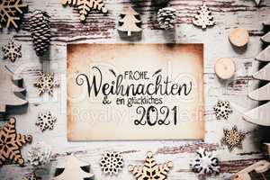 Wooden White Christmas Decoration, Glueckliches 2021 Means Happy 2021