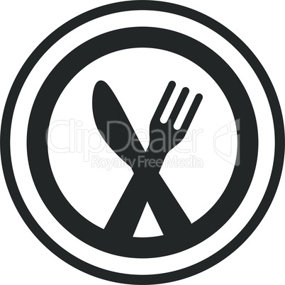 Knife, fork and a plate black vector icon