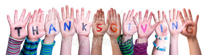 Children Hands Building Word Thanksgiving, Isolated Background