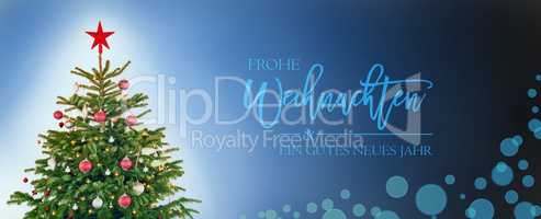 Tree With Decoration, Blue Background, Gutes Neues Means Happy New Year