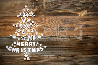 Christmas Tree, White Decoration, Ornament, Copy Space, Wooden Background