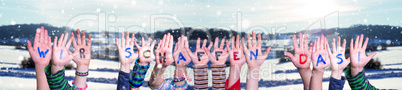 Children Hands Building Wir Schaffen Das Means We Can Do It, Winter Background