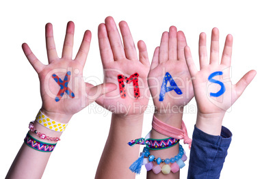 Children Hands Building Word Xmas, Isolated Background