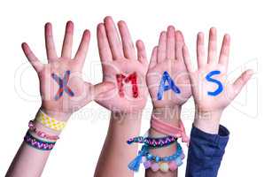 Children Hands Building Word Xmas, Isolated Background
