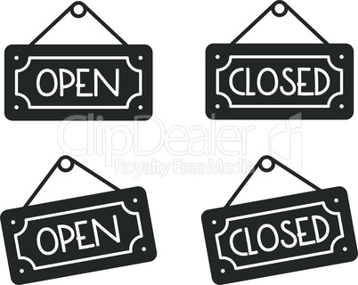 Open and closed sign vector icon