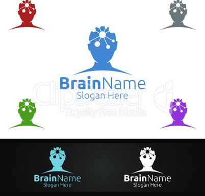Human Brain Technology Logo with Think Idea Concept Design
