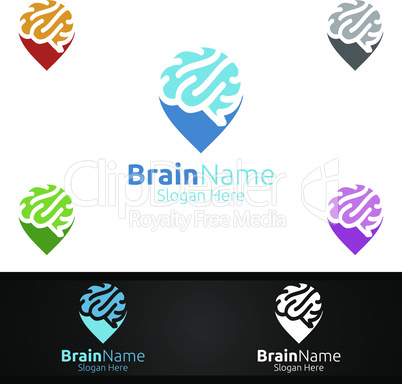 Pin Brain Technology Logo with Think Idea Concept Design