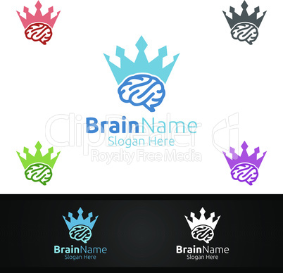 King Brain Technology Logo with Think Idea Concept Design