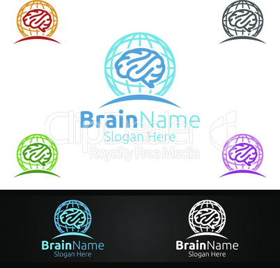 Global Brain Logo with Think Idea Concept Design