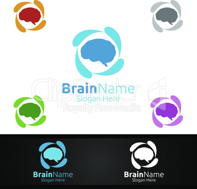 Brain Technology Logo with Think Idea Concept Design