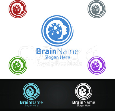 Brain Logo with Think Idea Concept Design