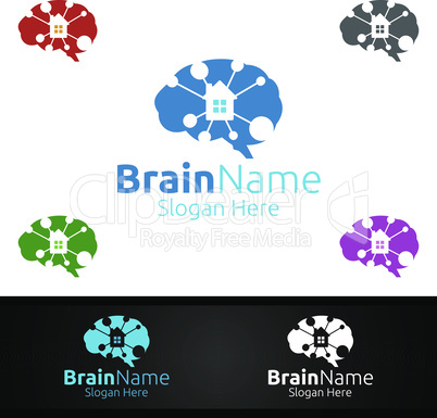 Home Brain Brain Logo with Think Idea Concept Design