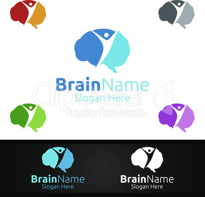 Human Brain Logo with Think Idea Concept Design