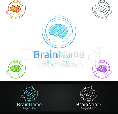 Brain Technology Logo with Think Idea Concept Design