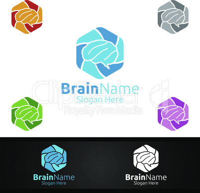 Hexa Brain Logo with Think Idea Concept Design