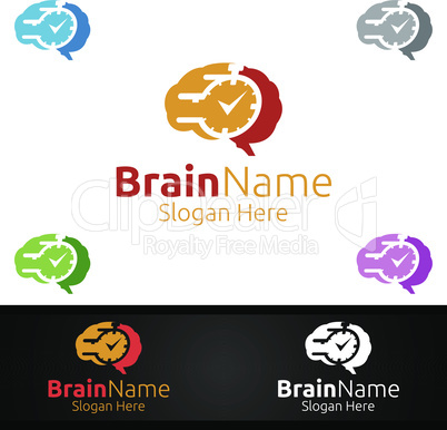 Fast Brain Logo with Think Idea Concept Design