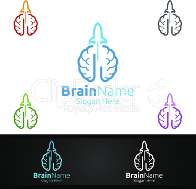 Rocket Brain Logo with Think Idea Concept Design