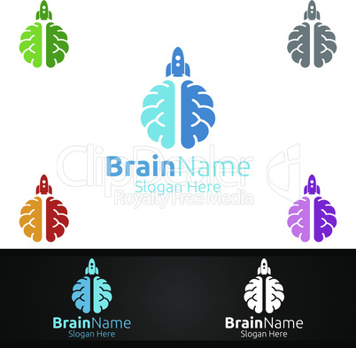 Rocket Brain Logo with Think Idea Concept Design