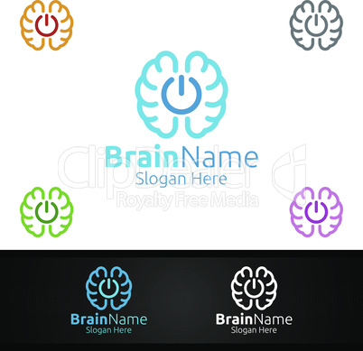 Power Brain Logo with Think Idea Concept Design