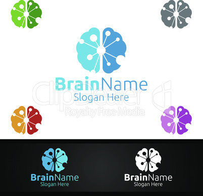 Power Brain Logo with Think Idea Concept Design