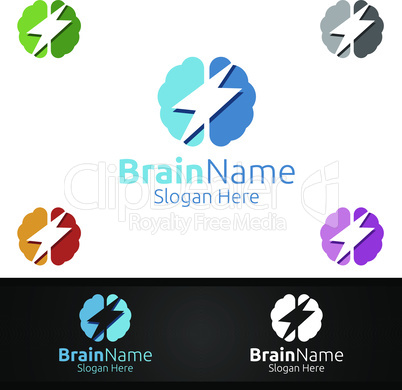 Power Brain Logo with Think Idea Concept Design