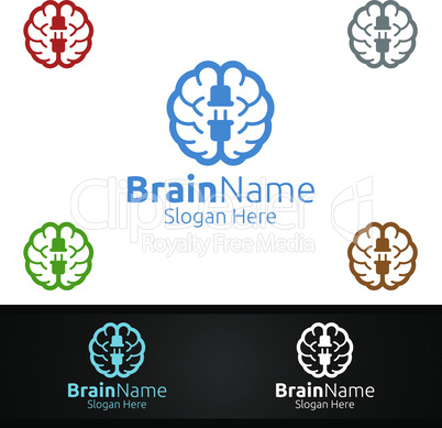 Power Brain Logo with Think Idea Concept Design