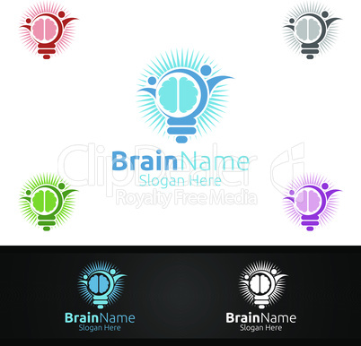 Happy Brain Logo with Think Idea Concept Design