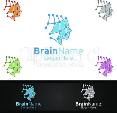Human Brain Logo with Think Idea Concept Design