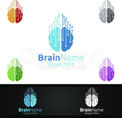 Brain Technology Logo with Think Idea Concept Design