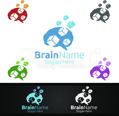 Box Brain Logo with Think Idea Concept Design